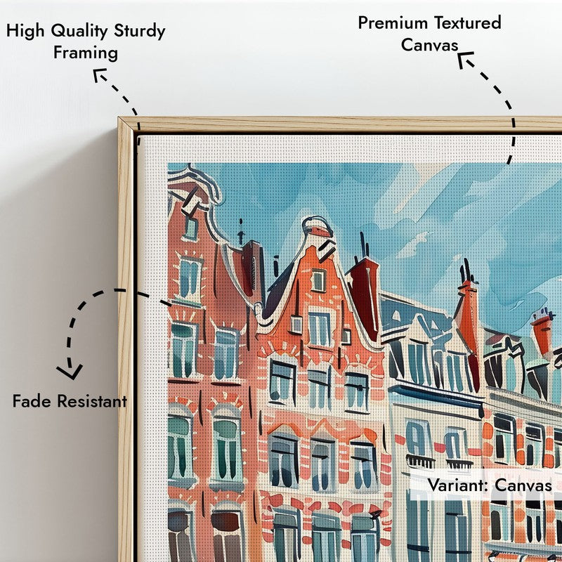 Vintage Amsterdam Framed Canvas Archival Canvas Wall Painting - Natural Brown Frame media 6
