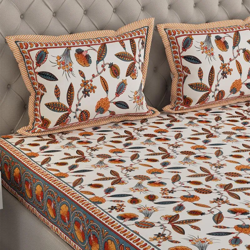 Suvarna Printed Cotton Bedsheet (Brown) - 240 TC media 4