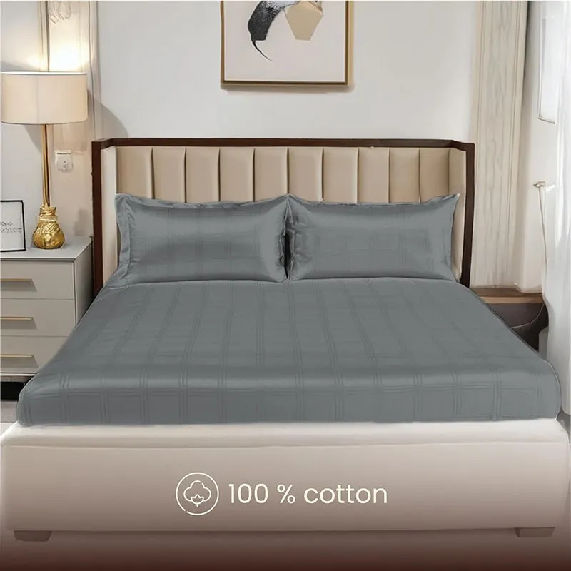 Urban Space Grey Checks Cotton Bedsheet - 300 TC media 3