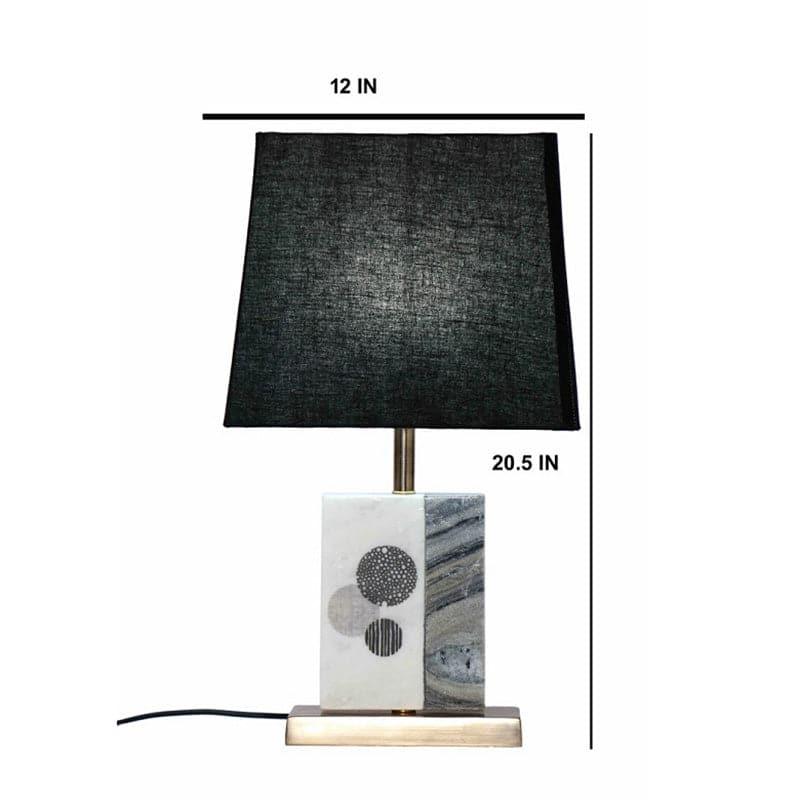 Blaze Printed Fabric Table Lamp With Marble & Brass Base - Black,White media 5