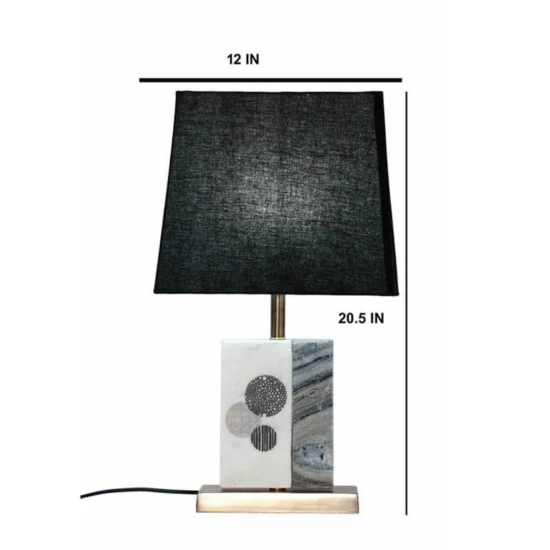Blaze Printed Fabric Table Lamp With Marble & Brass Base - Black,White media 5