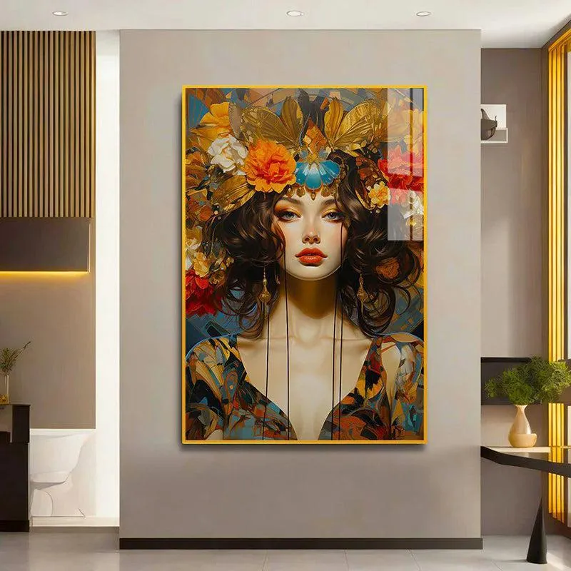 Spring Crown Floral Canvas Wall Art With Frame - Gold media 1
