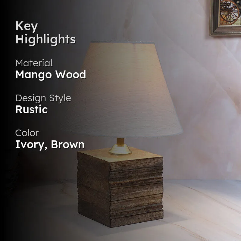 Truda Cube Solid Mango Wood Table Lamp - Ivory,Brown media 2
