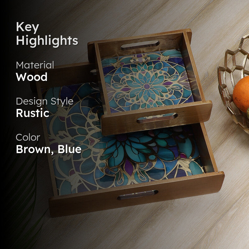 Floral Feast Wooden Serving Tray - Set of Two media 2