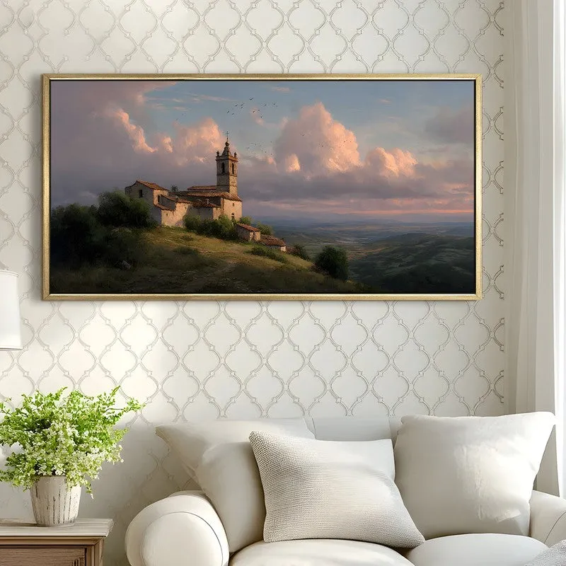 Hilltop Sanctum Canvas Wall Painting With Frame media 4