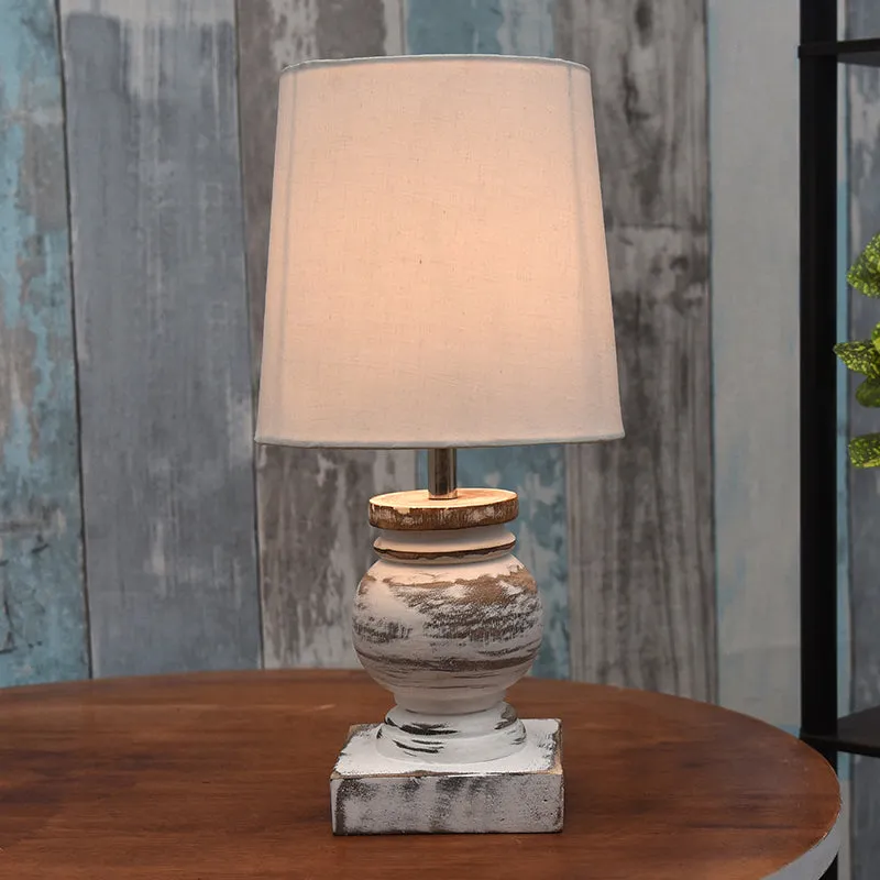 Minos Carved Wooden Fabric Table Lamp - White media 1