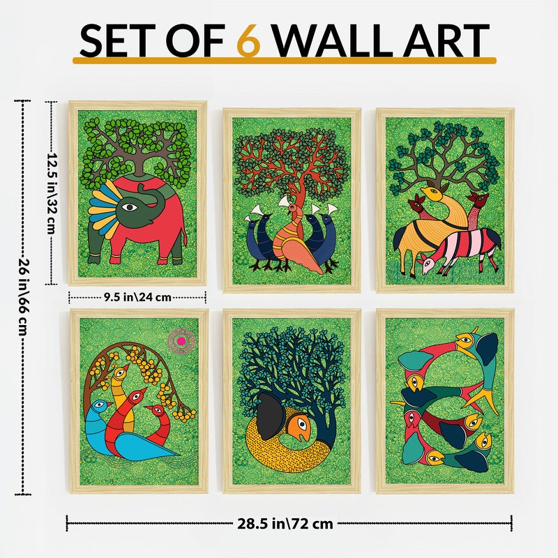 Primal Paper Wall Painting With Frame - Set Of Six media 11