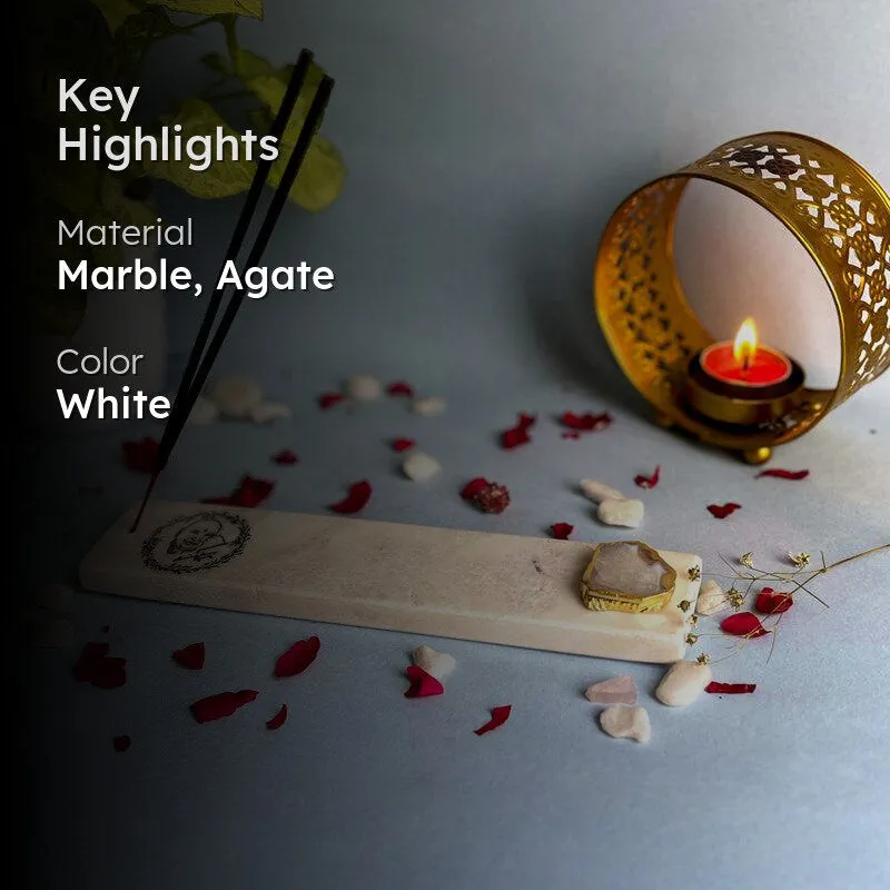 Guruji Marble Incense Holder With Agate Plating - White media 2