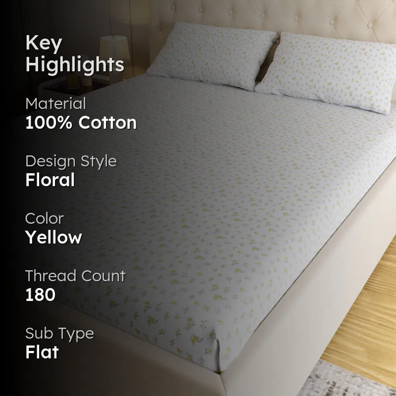 Wildflower Floral Cotton Bedsheet (Yellow) - 180 TC media 2