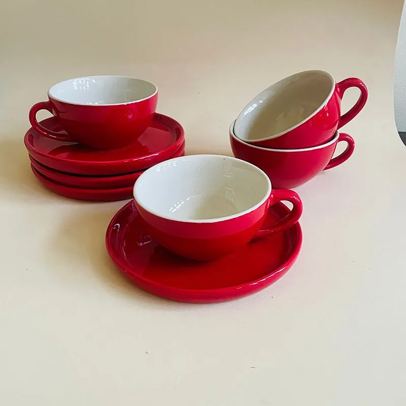 Blush & Brew Ceramic Cup & Saucer (Red/320 mL Each) - Set of Four media 6
