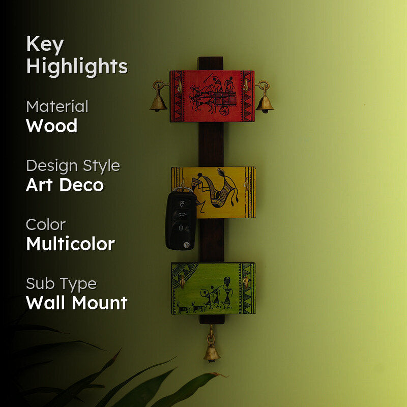 Warli Grip Handpainted Teak & Pine Wood Key Hook media 2