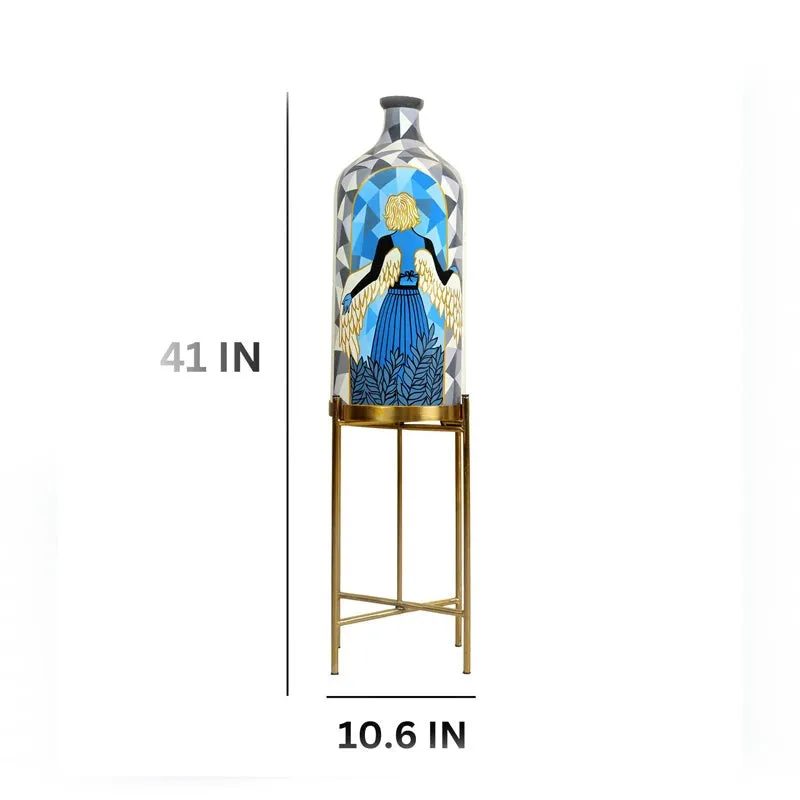 Lady In Blue Hand Painted Glass Floor Lamp With Stand media 6