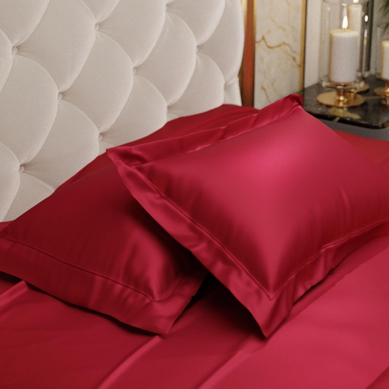 Silkara Satin Pillow Cover (Red) - Set of Two