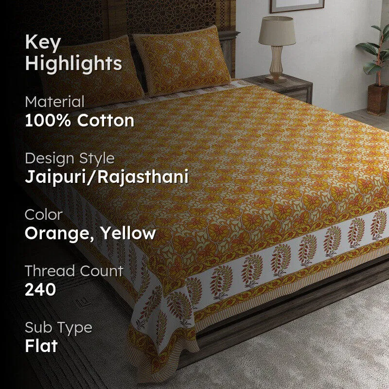 Auraus Cotton Bedsheet (Orange,Yellow) - 240 TC media 2