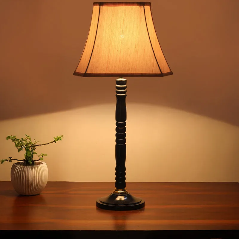 Vintage Vibe Table Lamp With Carved Wooden Base - White,Black media 2