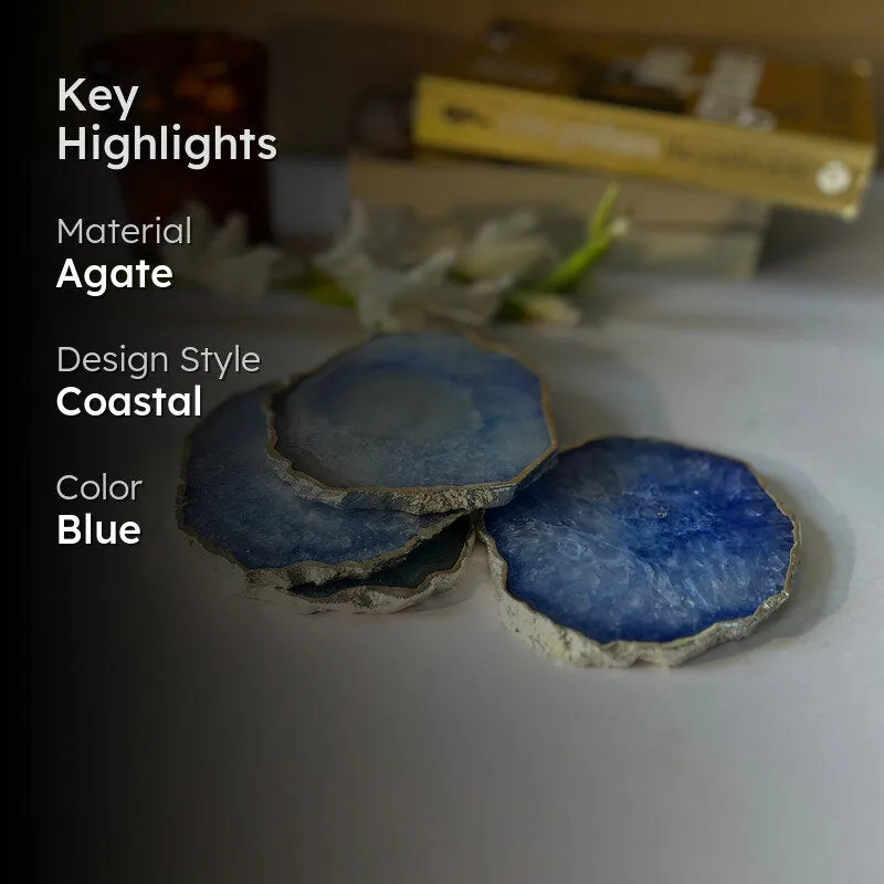 Silasa Handcrafted Crystal Agate Coaster (Blue) - Set Of Four media 2