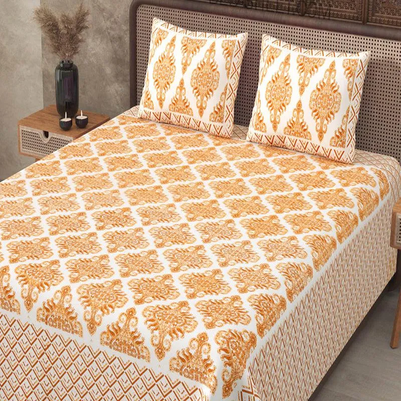 Dhutha Ethnic Cotton Bedsheet (Yellow) - 180 TC media 4