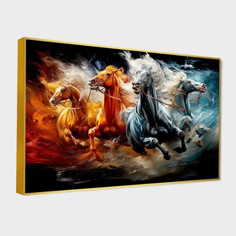 Elemental Stallions Canvas Wall Painting With Frame - Gold media 4