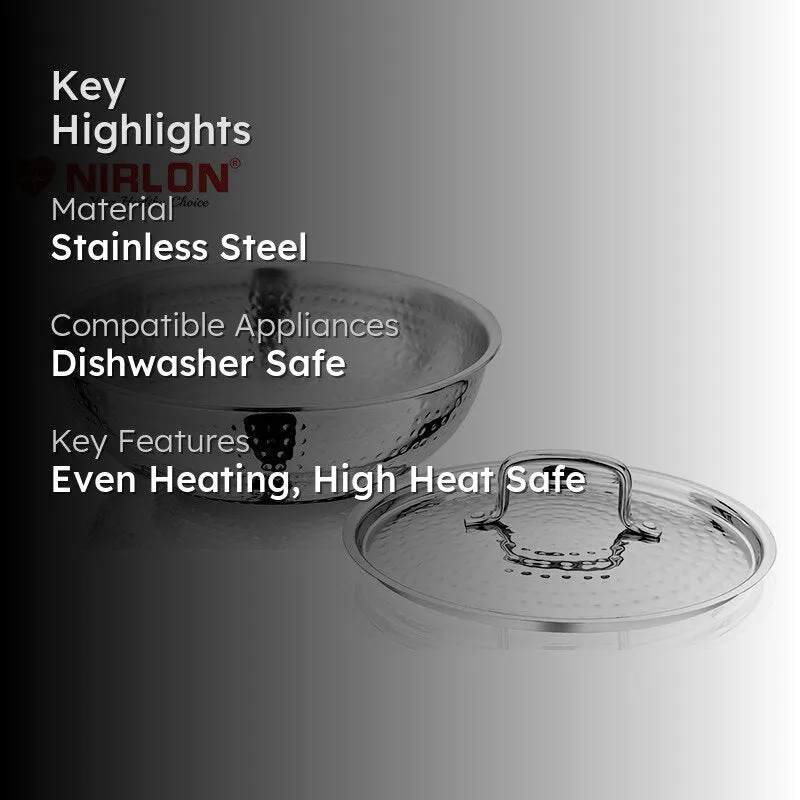 Nirlon Steel Hammered Kadhai With Lid - 2100 mL/9 Inches media 2