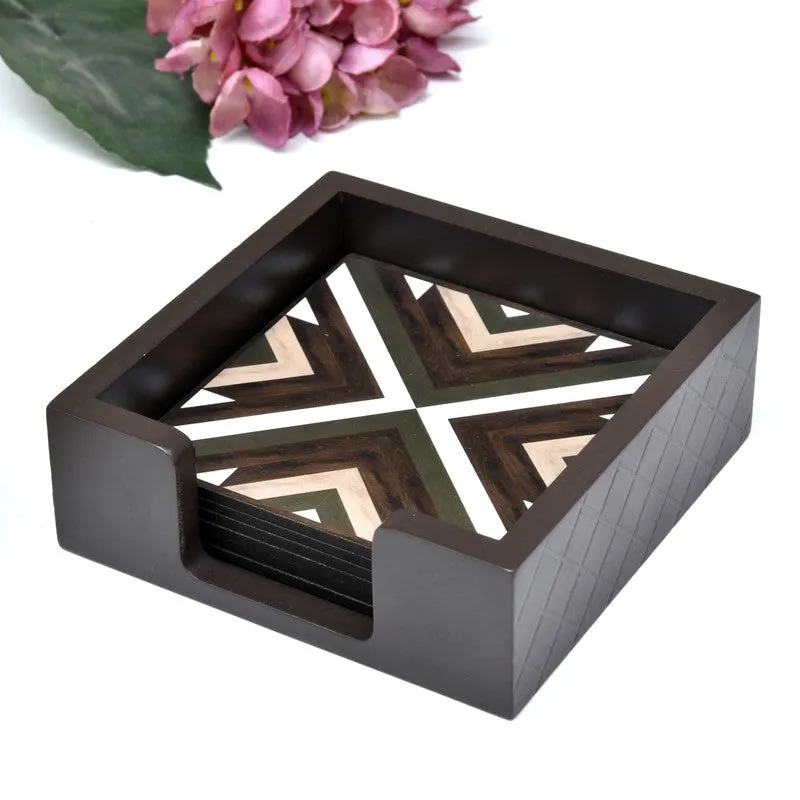 Rustic Square Wooden Coasters with Holder - Seven Piece Set media 3