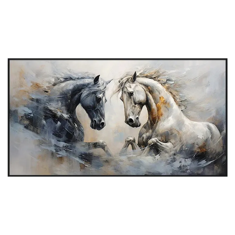 Equine Shadow & Light Canvas Wall Painting With Frame - Black media 3