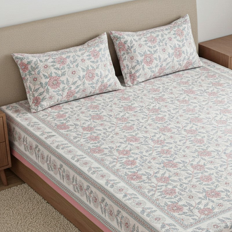 Niagra Floral Cotton Bedsheet (Orange) -144 TC media 3