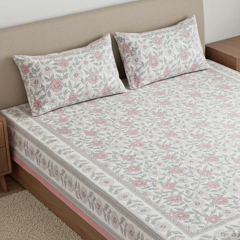 Niagra Floral Cotton Bedsheet (Orange) -144 TC media 3