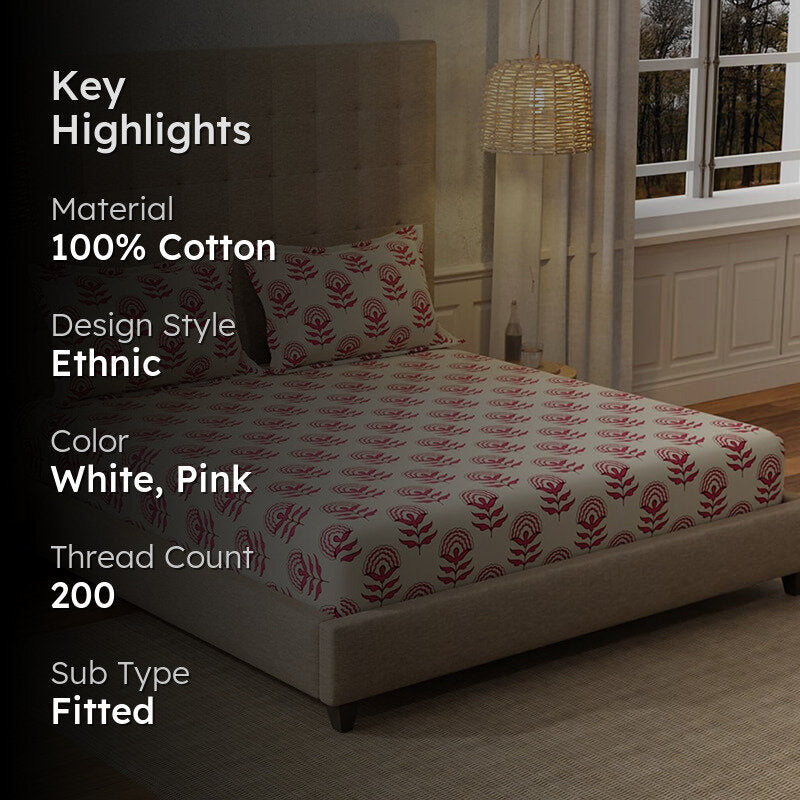 Urban Space Florabell Cherry Red Cotton Bedsheet - 200 TC media 2