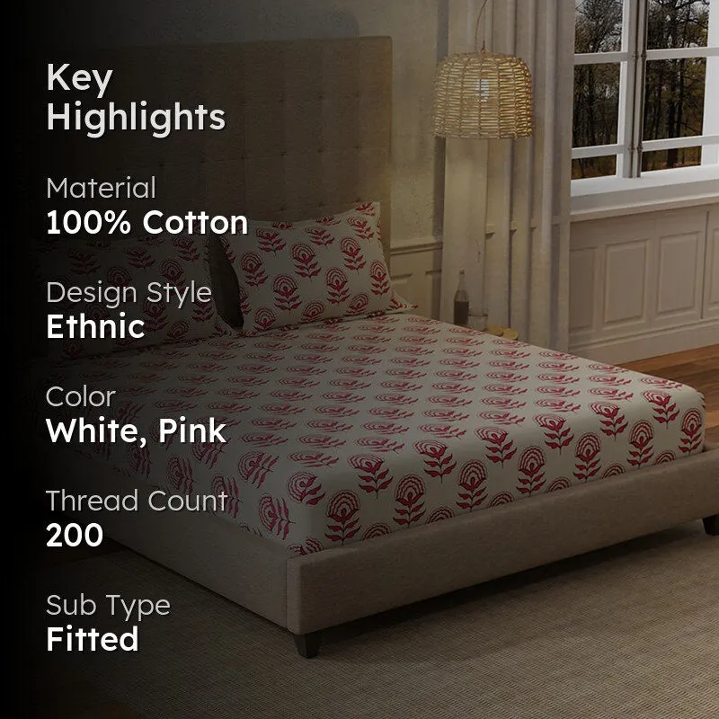 Urban Space Florabell Cherry Red Cotton Bedsheet - 200 TC media 2