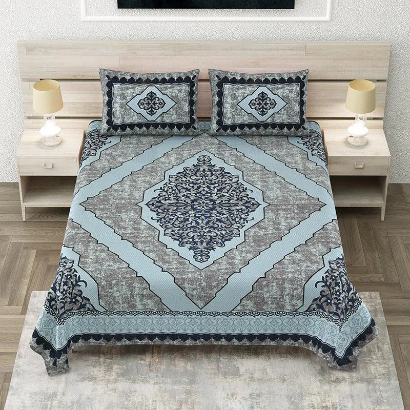 Mishti Dreams Geometric Cotton Bedsheet(Blue) - 150 TC media 1