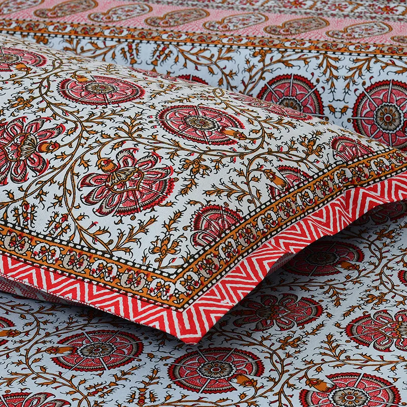 Ayati Ethnic Cotton Bedsheet (Red) - 160 TC media 4