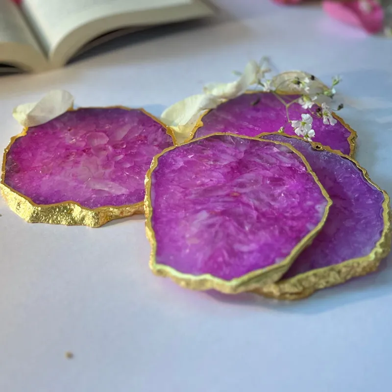 Celeste Handcrafted Crystal Agate Coaster (Pink) - Set Of Four media 3