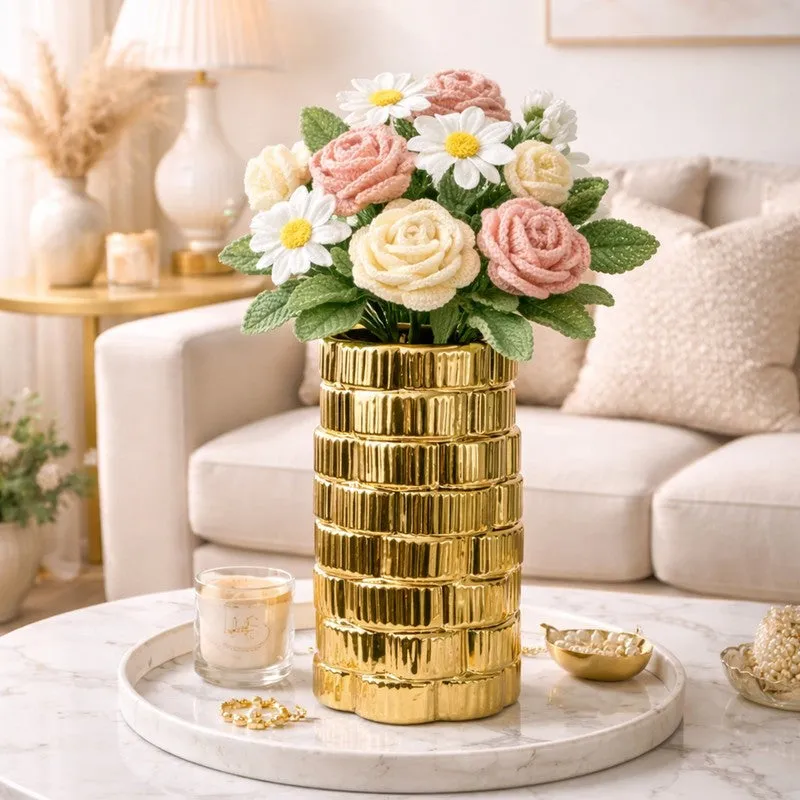 Gildora Tall Ceramic Vase - Gold media 4