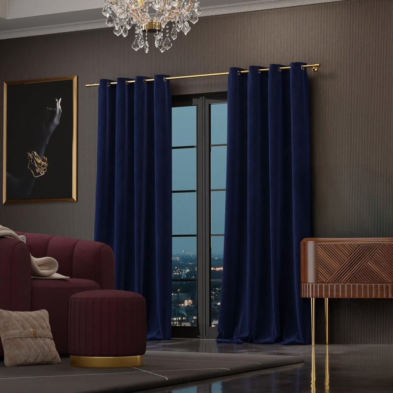 Blue Enigma Satin Curtain - Set of Two