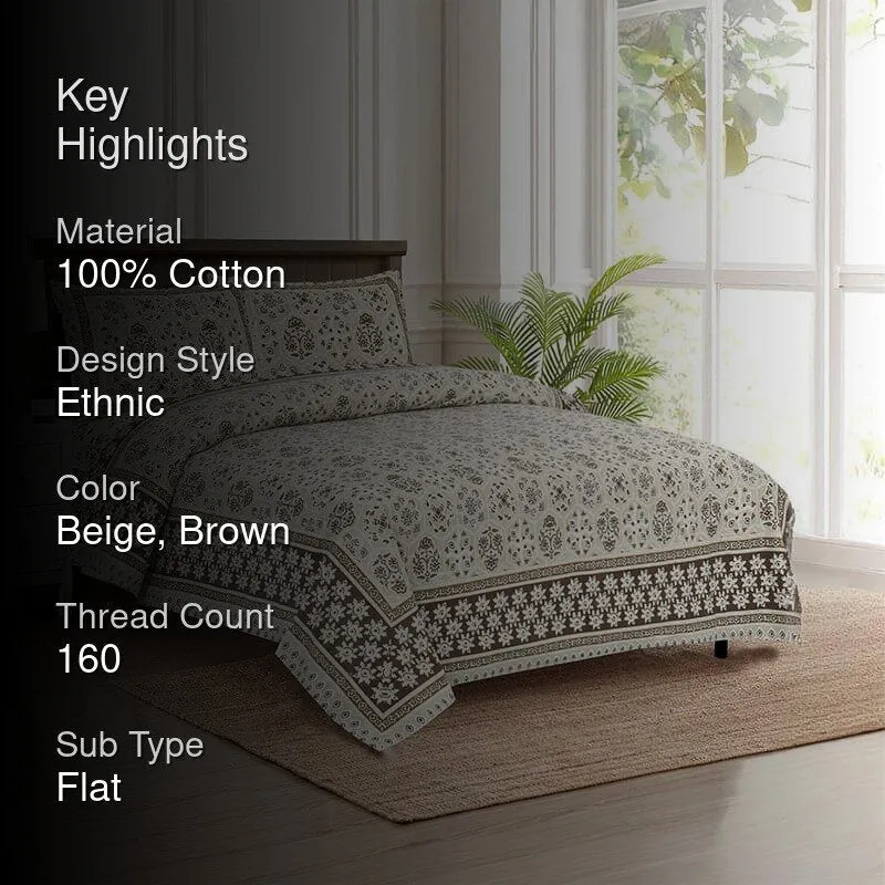 Avsara Floral Cotton Bedsheet (Brown,Beige) - 160 TC media 2