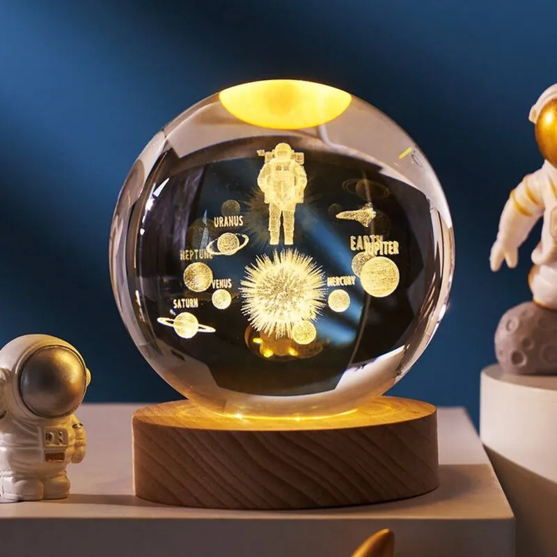Crystal Astro Solar Led Wooden Table Lamp - Brown,Transparent media 1