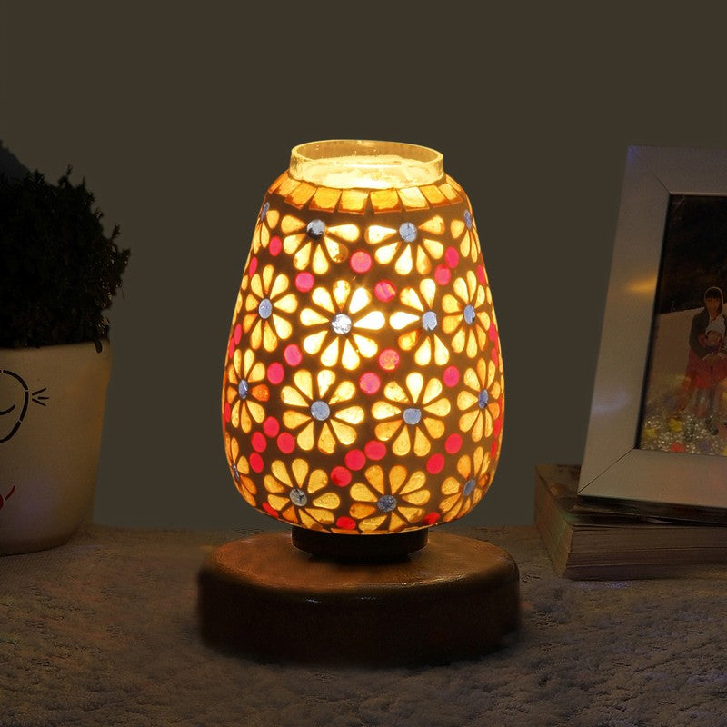 Soline Glass Table Lamp With Wooden Base - Multicolor