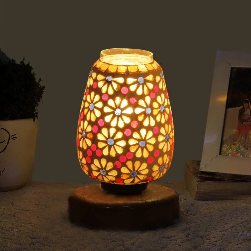Soline Glass Table Lamp With Wooden Base - Multicolor media 1