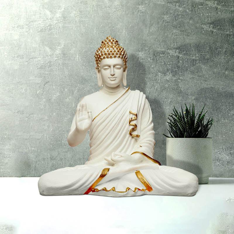 Buddha Charitha Showpiece - White & Gold media 3