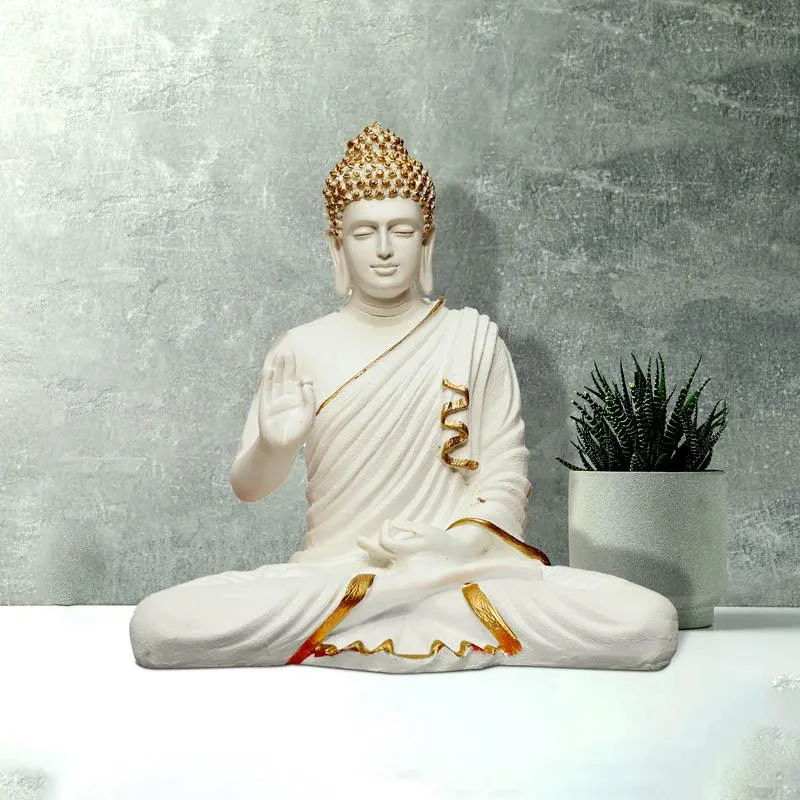 Buddha Charitha Showpiece - White & Gold media 3