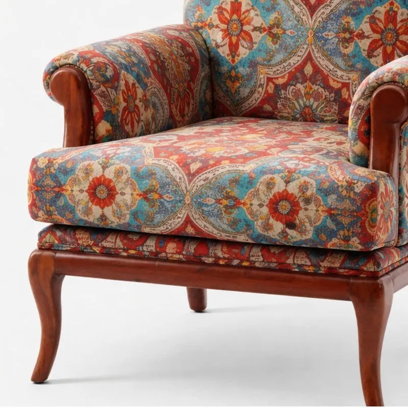 Aristora Teak Wood & Velvet Lounge Chair media 5