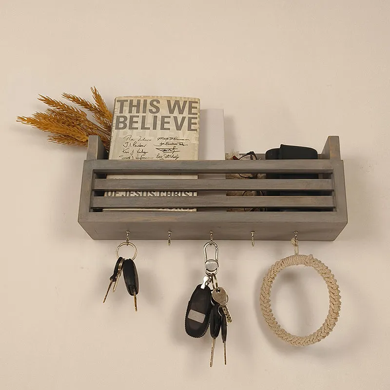 Chhatri Wooden Wall Shelf Organiser with Key Holders media 5