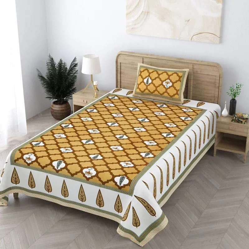 Ashima Printed Cotton Bedsheet (Mustard) - 180 TC media 4