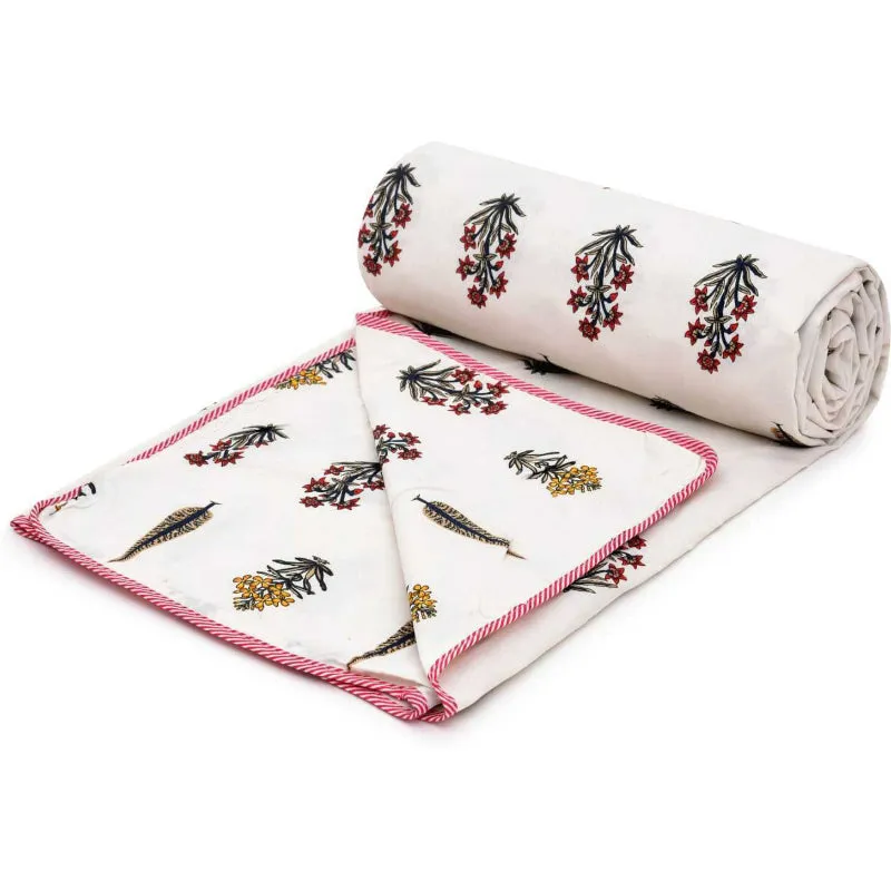 Yajna Floral Reversible Cotton Dohar (Light Pink & White) - 180 GSM media 3