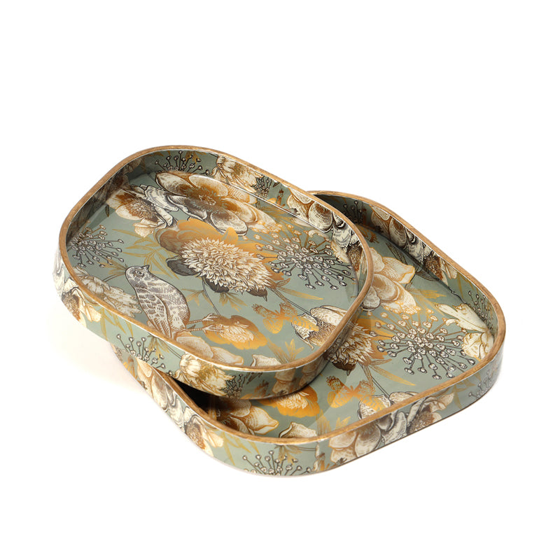 Grey-Gold Birds Square Serving Tray - Set Of Two media 6