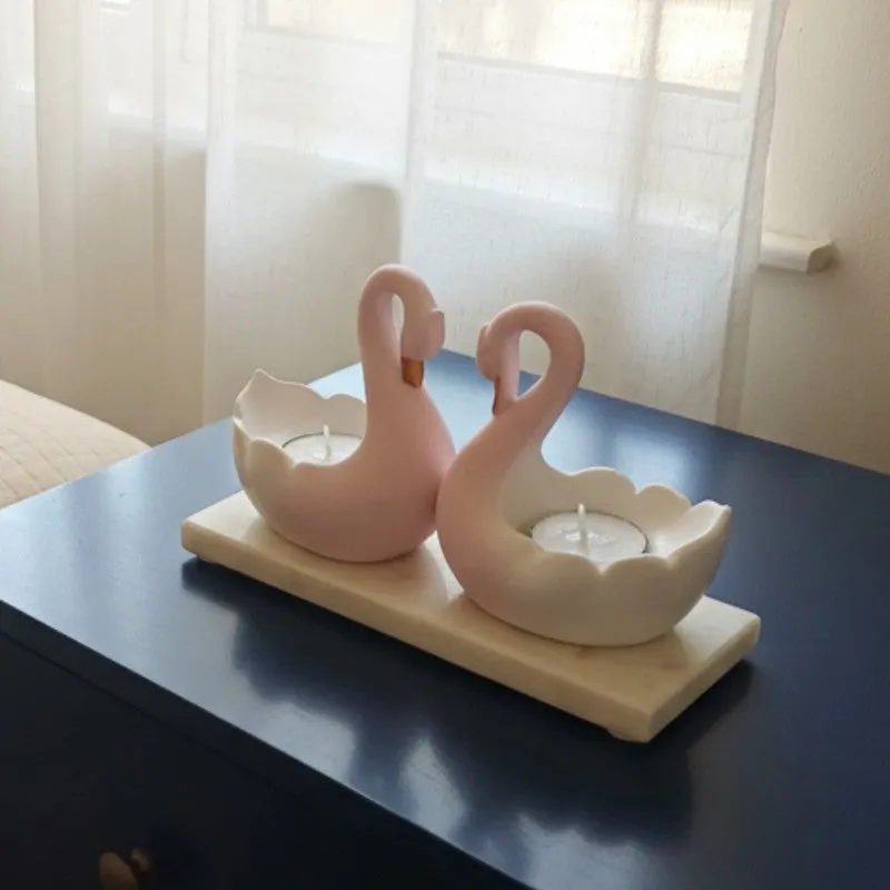 Swan Pair Resin Tea Light Candle Holder media 6