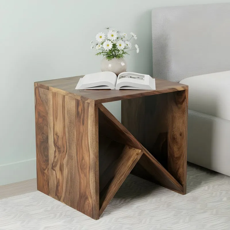 Averox Sheesham Wooden Side & Bedside Table - Brown,Beige media 1