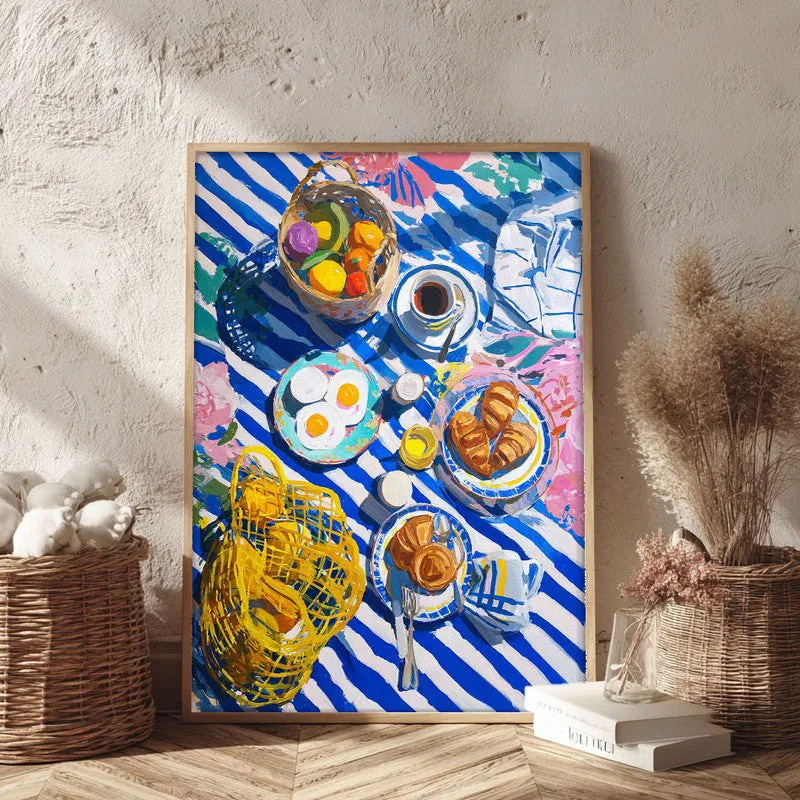 Blue Tableau Canvas Wall Painting - Brown Frame media 4