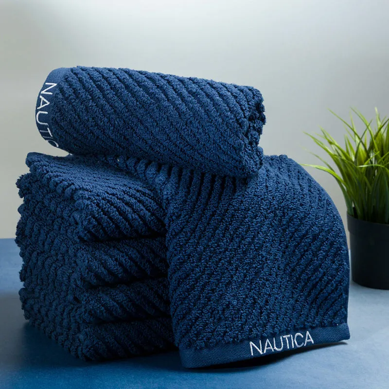 Nautica Riviera Soft Cotton Hand Towel (Navy Blue) - Set Of Six media 1