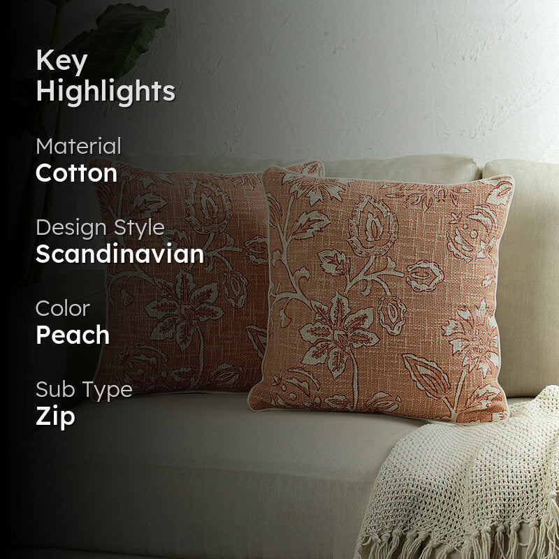 Imperial Petals Woven Cotton Cushion Cover (Peach) - Set Of Two media 2